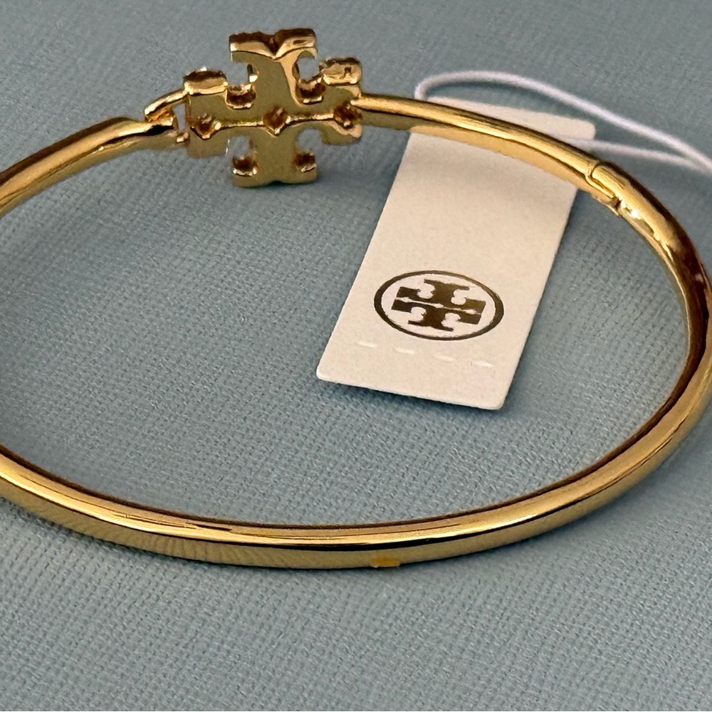 Tory Burch Gold Bracelet Bangle with Pave Crystal Logo - Picture 4 of 4